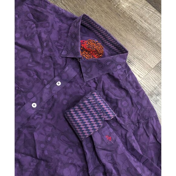 Robert Graham Mens Large Purple Button Down Shirt with Turn Cuffs Cotton - Picture 1 of 8